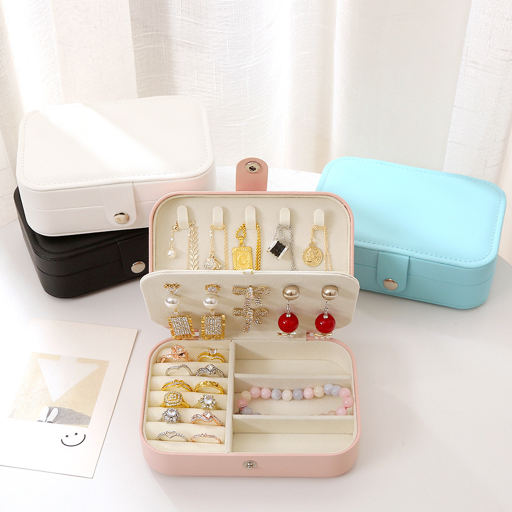Simple Flip-Top Travel Two-Layer Portable Jewelry Box Ring Necklace Earring Multi-Layer Jewelry Storage Box