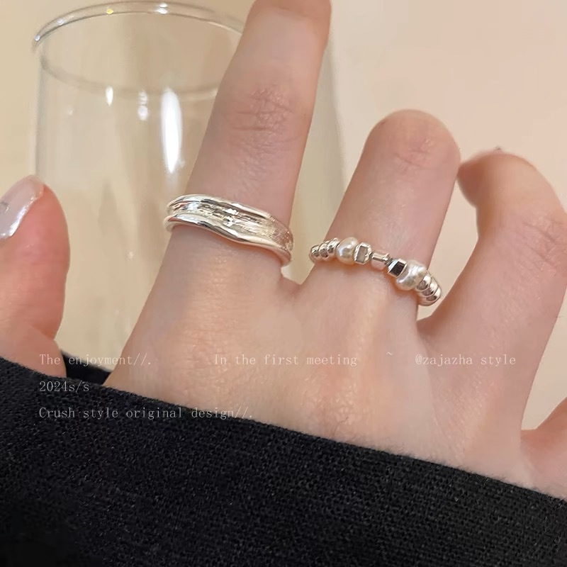 Düzensiz inci gümüş yüzük, kadın, minimalist tasarım