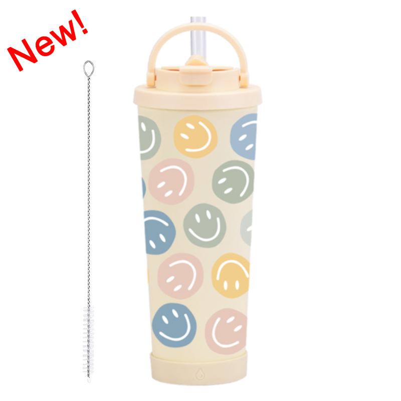 Yeni 830 ml büyük kapasiteli termos bardak, kullanışlı saplı, tek bardak, çift içme bardağı, büyük delikli baskılı pipetli bardak - 13