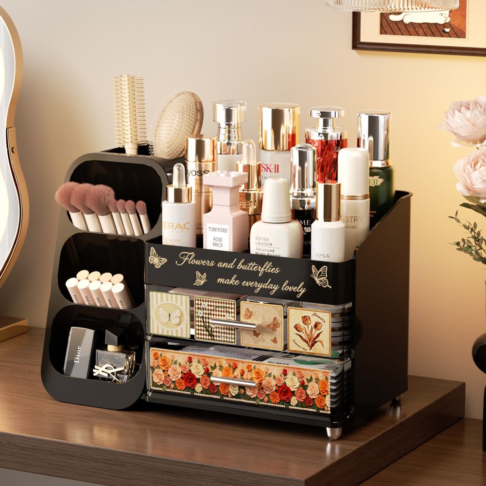 Cosmetics and skincare storage box, desktop, large capacity, vintage style