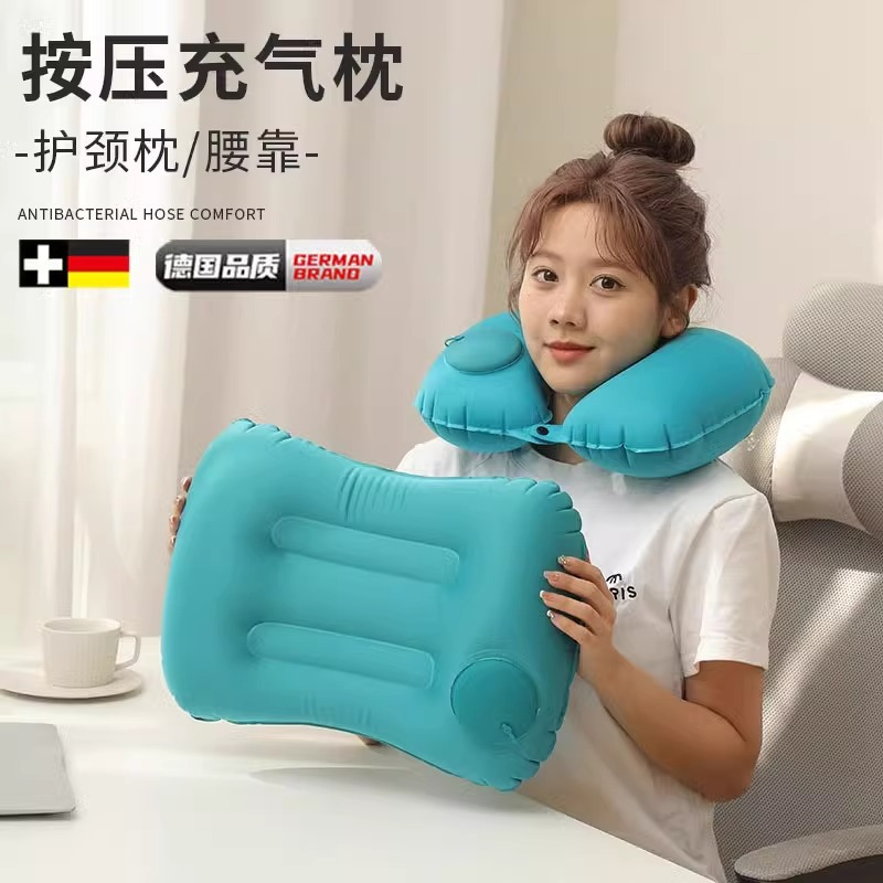 Inflatable neck pillow, U-shaped, for travel