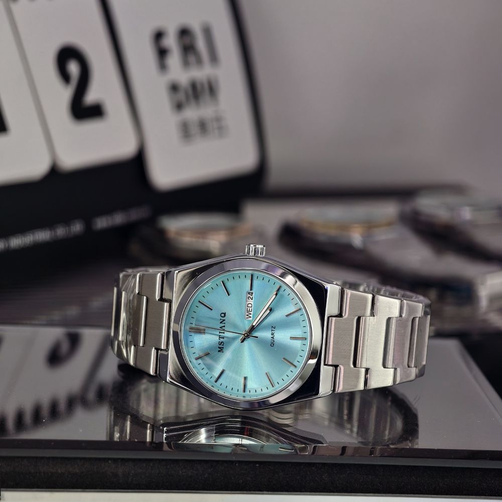 Men's Quartz Watch Dual Calendar Steel Band
