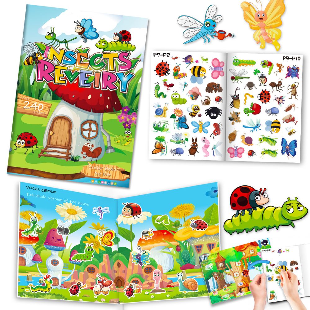 Insect Sticker Book for Children, Quiet Book for Early Learning and Concentration