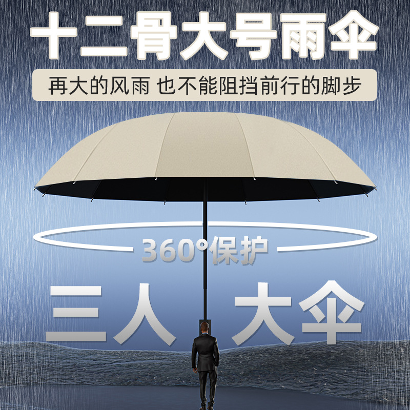 12-Rib Manual Umbrella, Reinforced Large Folding Dual-Use Rain and Sun Umbrella