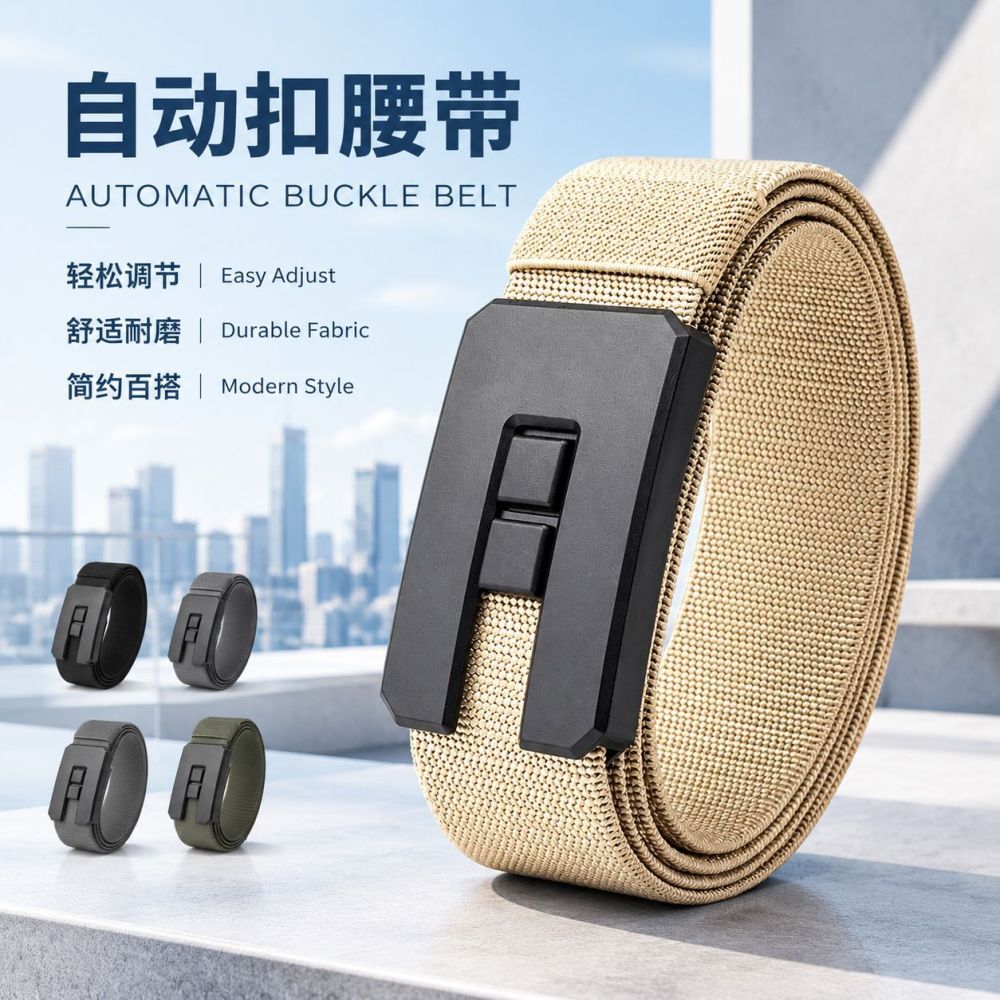 Elastic Waistband Nylon Tactical Belt Military Training Men's Alloy Push-Pull Buckle Stretchable Outdoor Sports Trendy Belt