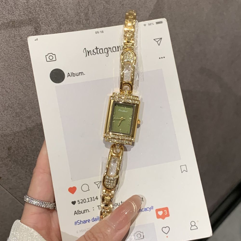 Women's quartz watch set with diamonds, square, gift box