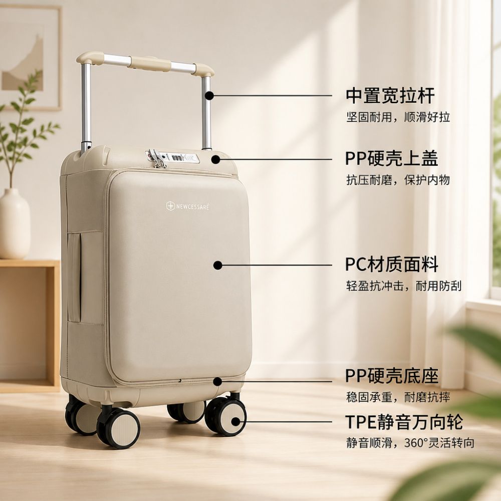 In Stock Hot-Selling Front-Opening Wide Handle Luggage 20 Inch Carry-On Suitcase Ultra-Light TSA Customs Lock Travel Luggage