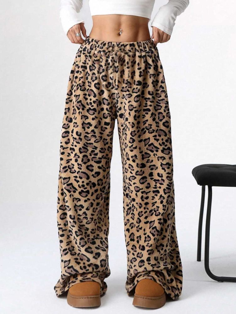Leopard Print Long Wide-Leg Casual Pants