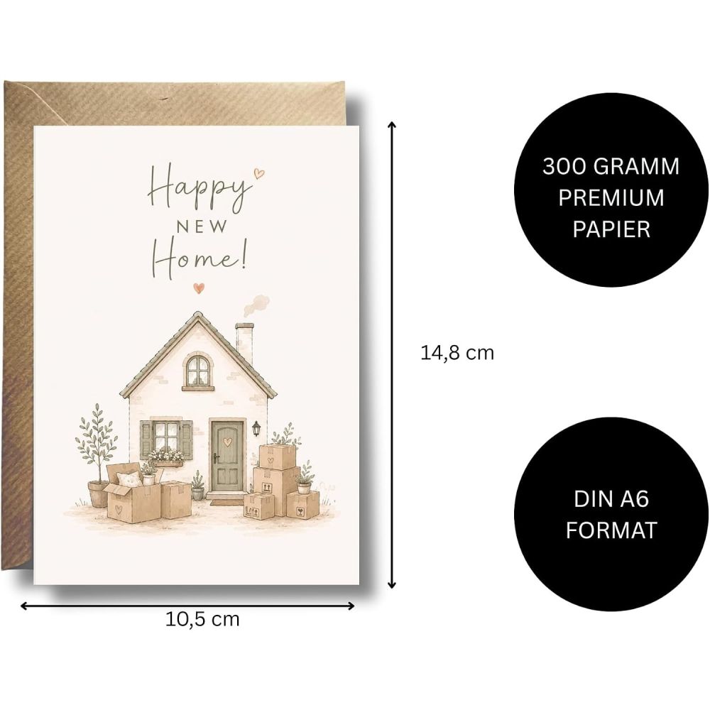 New house moving-in card, Moving and envelope - Happy new home greeting card