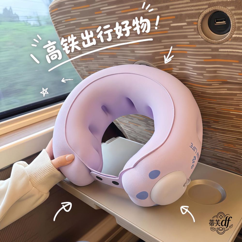 Inflatable U-shaped neck pillow, foldable and portable - 1
