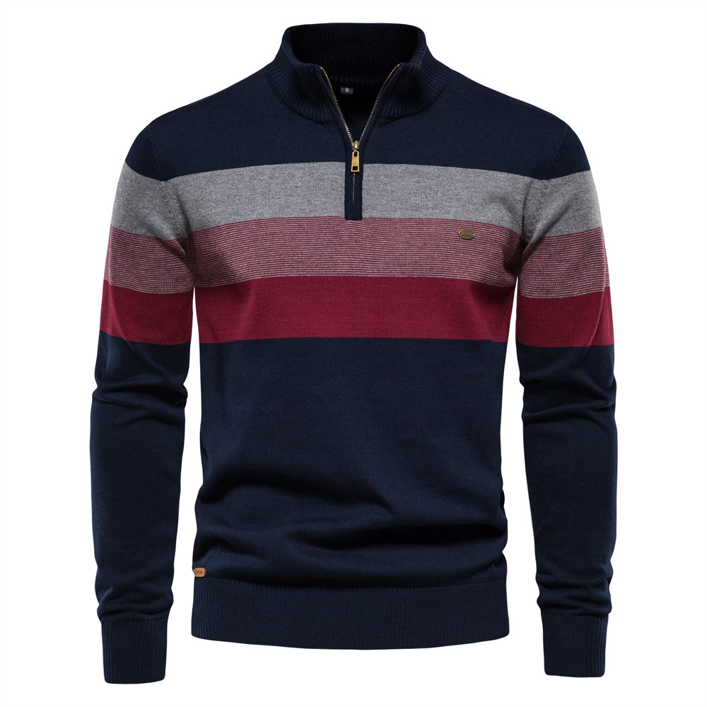Herren-Strickpullover mit offenem Stehkragen zum Überziehen