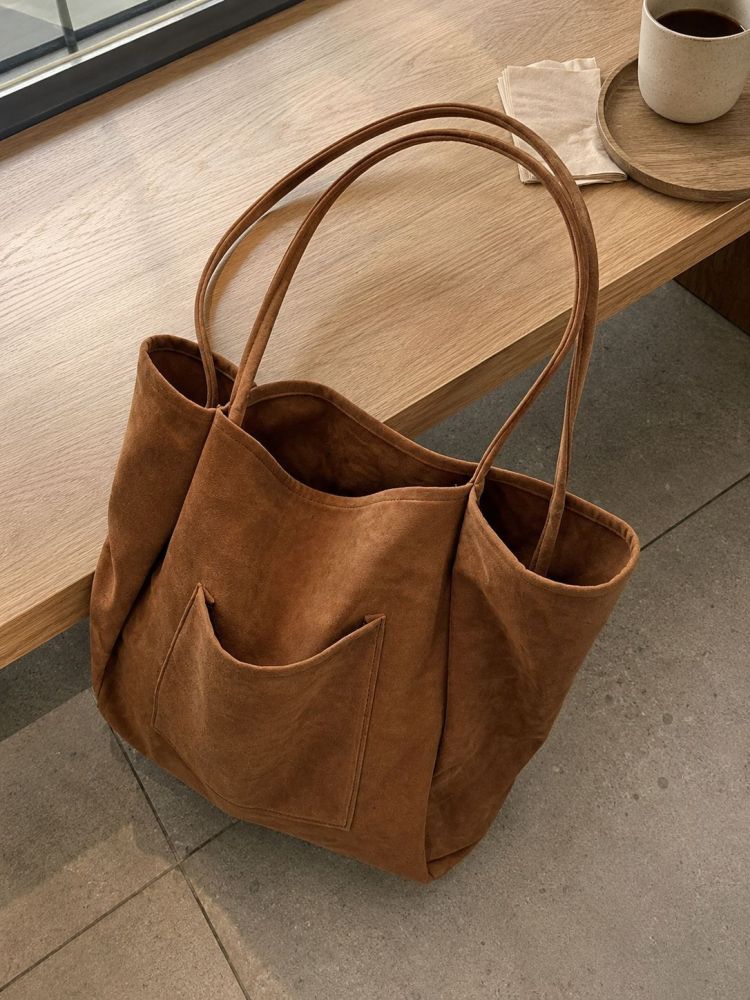 Großvolumige Schultasche aus Veloursleder in Herbst-Winter-Kollektion, Lazy-Style-Design, vielseitig kombinierbar, Handtasche mit großem Fassungsvermögen für Studentinnen und zum Einkaufen - 4