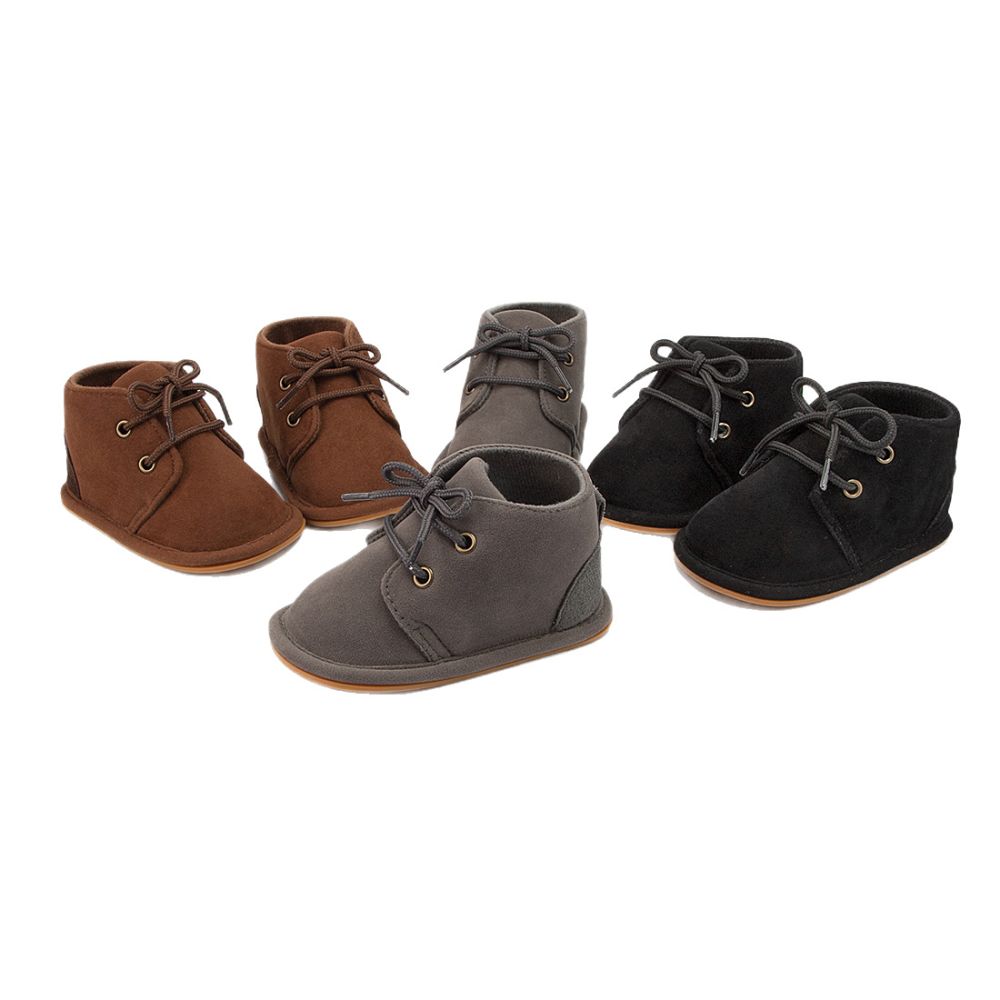 Baby Walking Shoes New Autumn Winter Style 6-12 Months Boys Girls Rubber Sole Non-Slip Boots Lace-Up Flat Shoes Comfortable