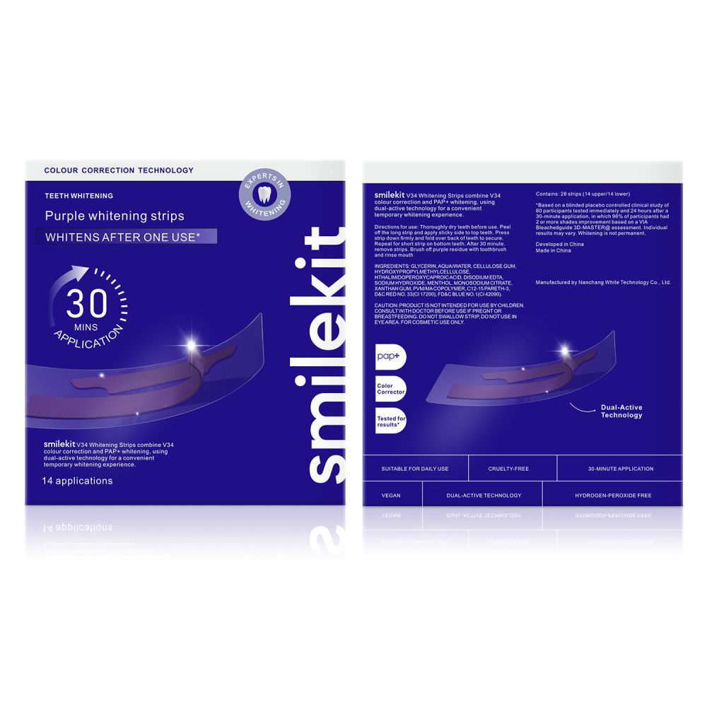 V34 violette Zahnaufhellungsstreifen, Großpackung