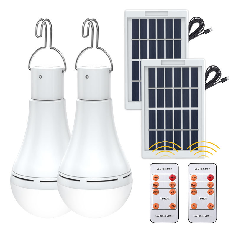 9W Solar Rechargeable LED Bulb with 3-Level Dimming and USB Charging