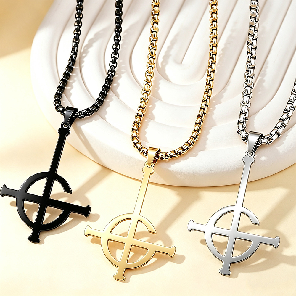 TOHM Stainless Steel Ghost Cross Pendant Necklace, Punk Style