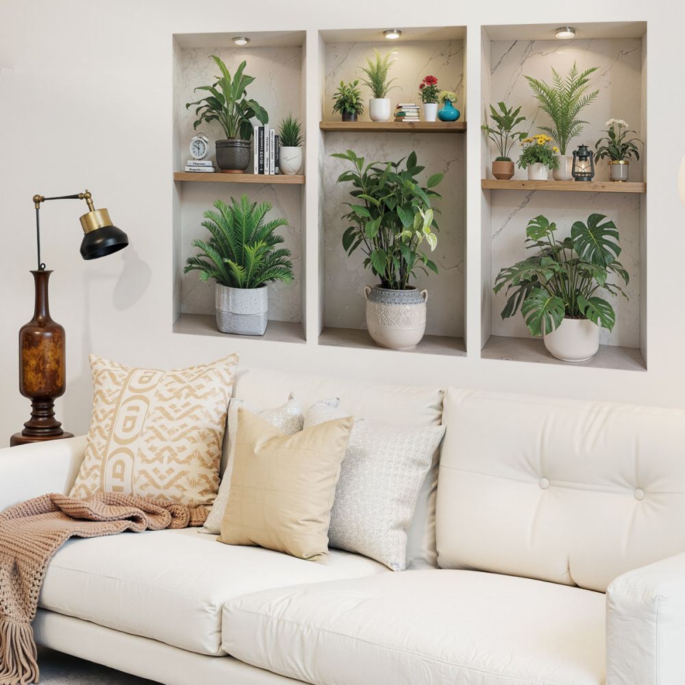 Frameless Potted Plant Shelf Wall Sticker Painting for Living Room, Model 69210