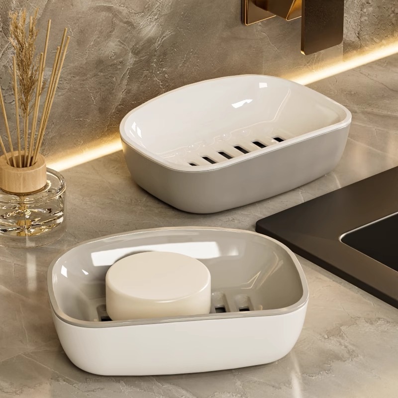 New Design Non-Water-Accumulating Simple Elegant Soap Box Household Square Double-Layer Draining Plastic Soap Holder Factory Wholesale