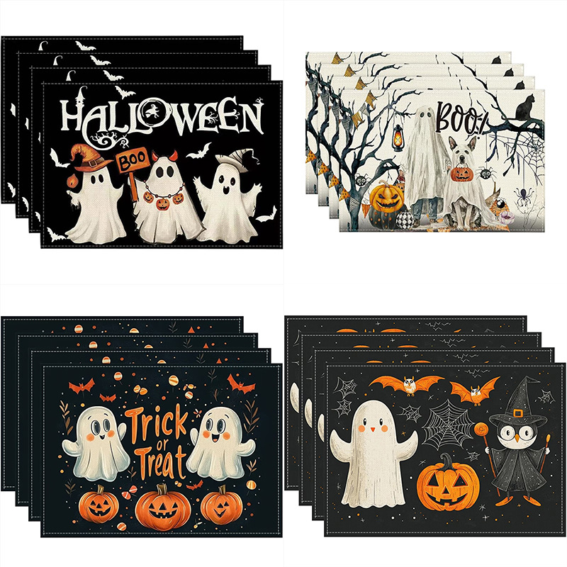 Halloween Ghost Linen Placemat, Waterproof for Restaurant Table
