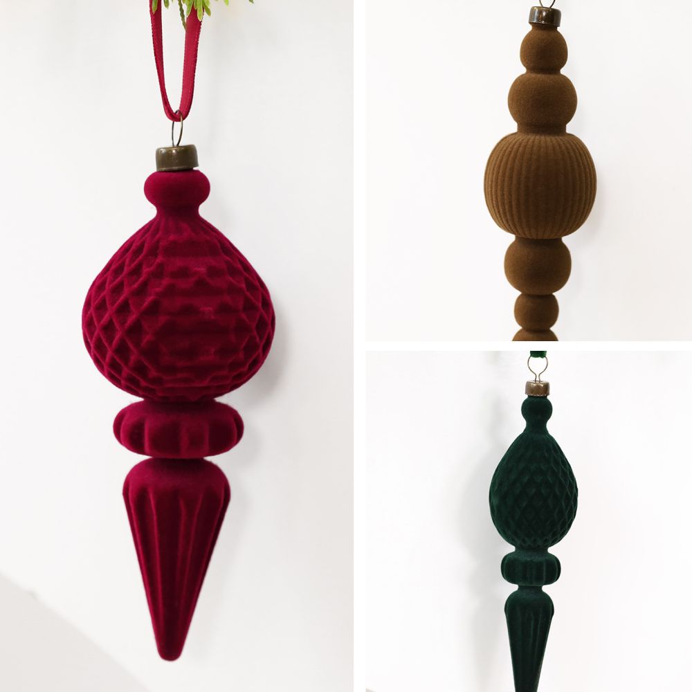 Kadife Fener Koni Noel Topu Seti 18 CM, 9 Parça Düz Renk Plastik Süs