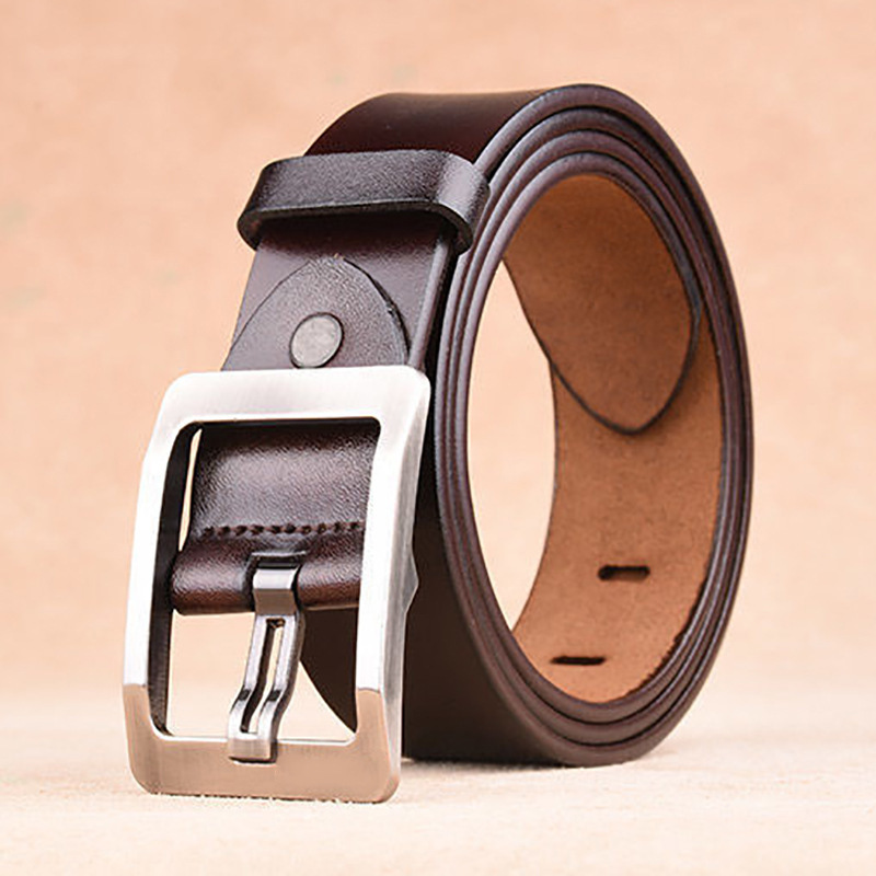 [Free Hole Punch] Men's Belt Pure Leather Pin Buckle Men's Denim Comfortable Retro Comfort Easy to Match Genuine Leather Belt - 1