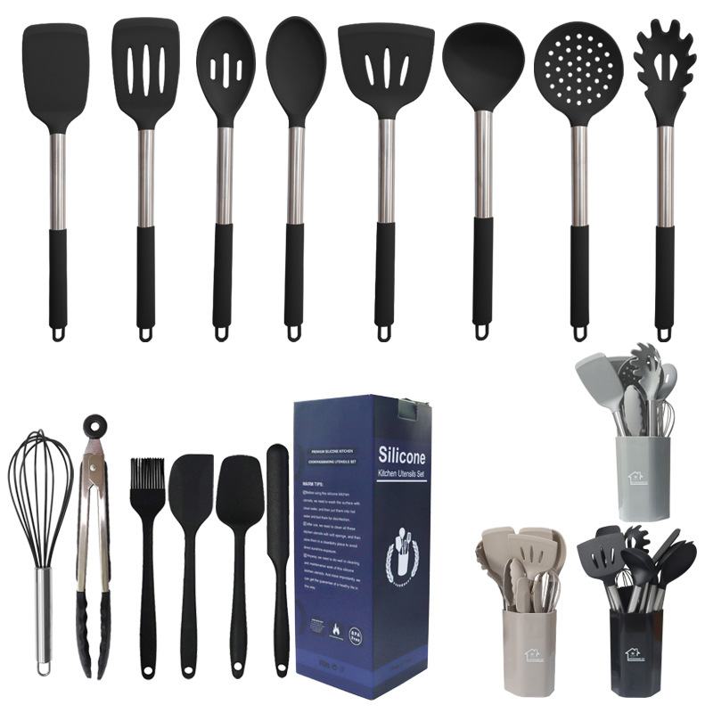 Silikon spatula ve kaşık 15 parçalı set paslanmaz çelik silikon spatula yapışmaz tava silikon spatula ev silikon mutfak eşyaları toptan - 8