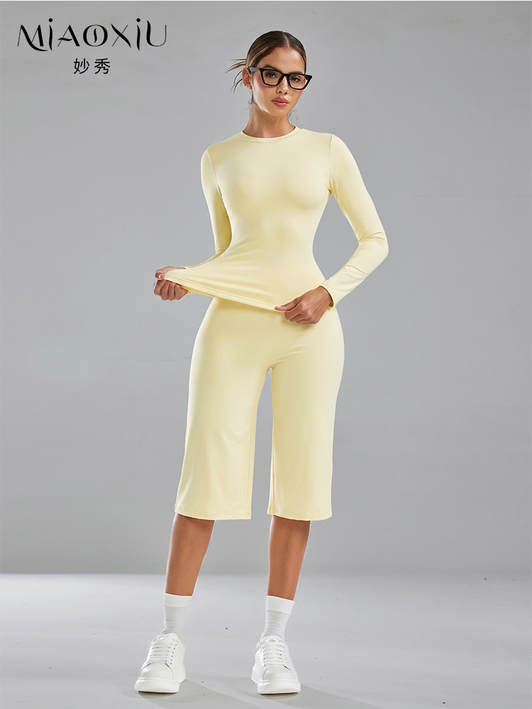 Cross-border New Style Yoga Set Long Sleeve Long Pants High Waist Quick-Dry Nude-Feel Yoga Wear Sports Fitness Set Two-Piece Women