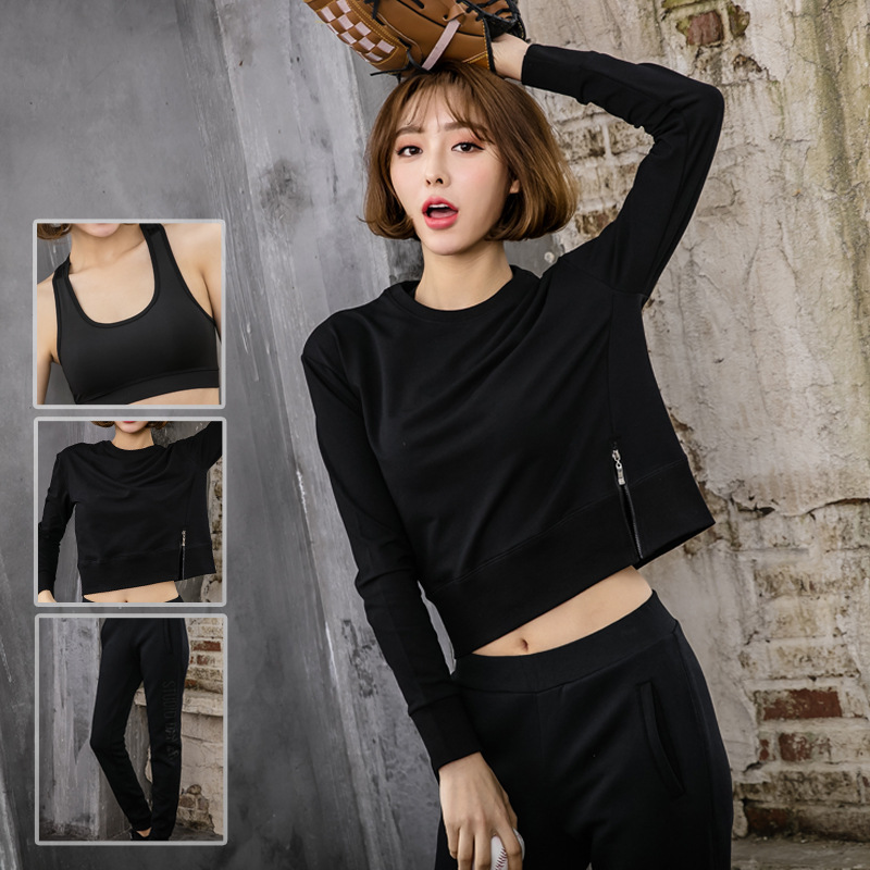 Kadın Yoga Kıyafet Takımı, 3 Parça, Uzun Kollu Sweatshirt ve Yüksek Belli Pantolon
