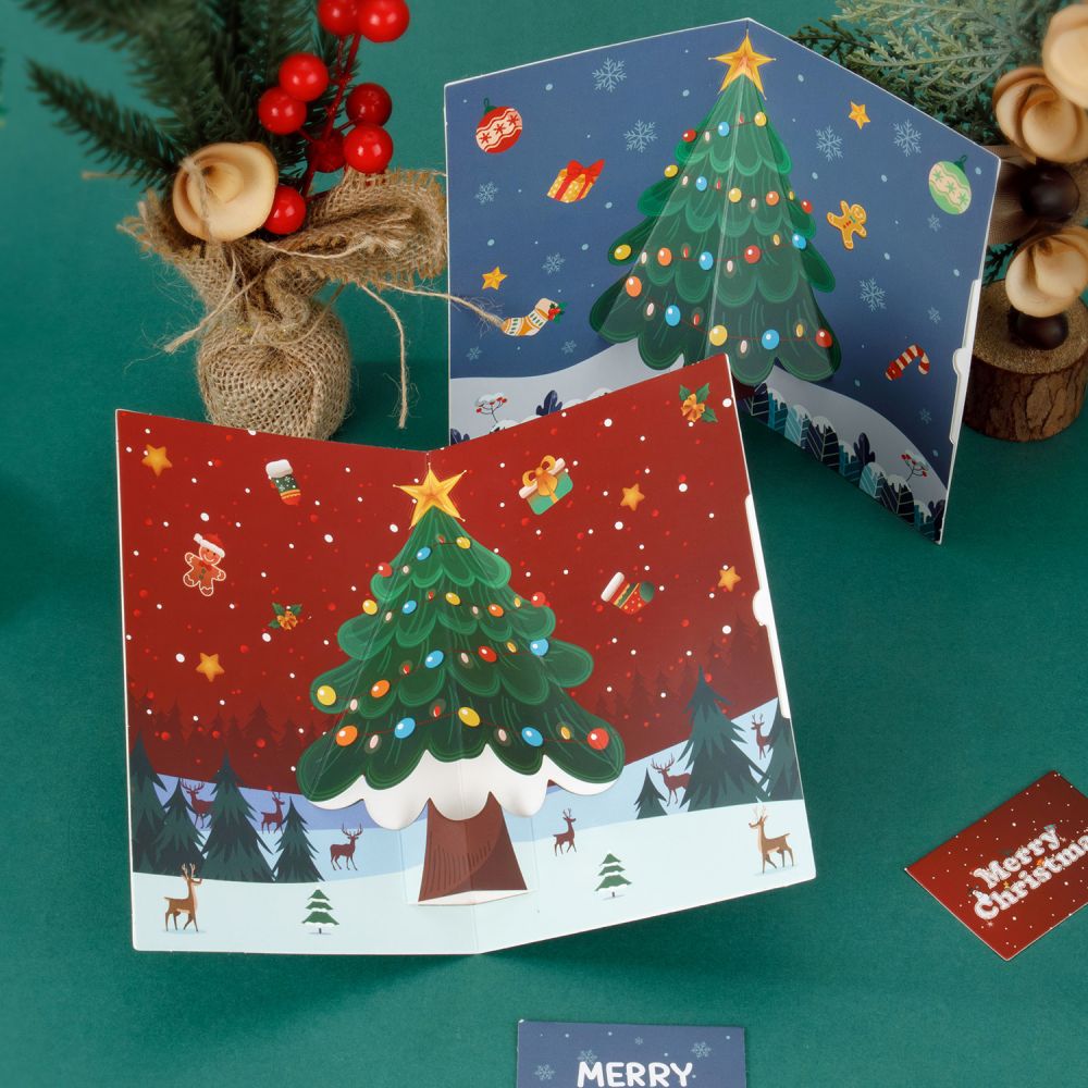 3D Pop-Up Christmas Tree Greeting Card, Corporate Blessing Card