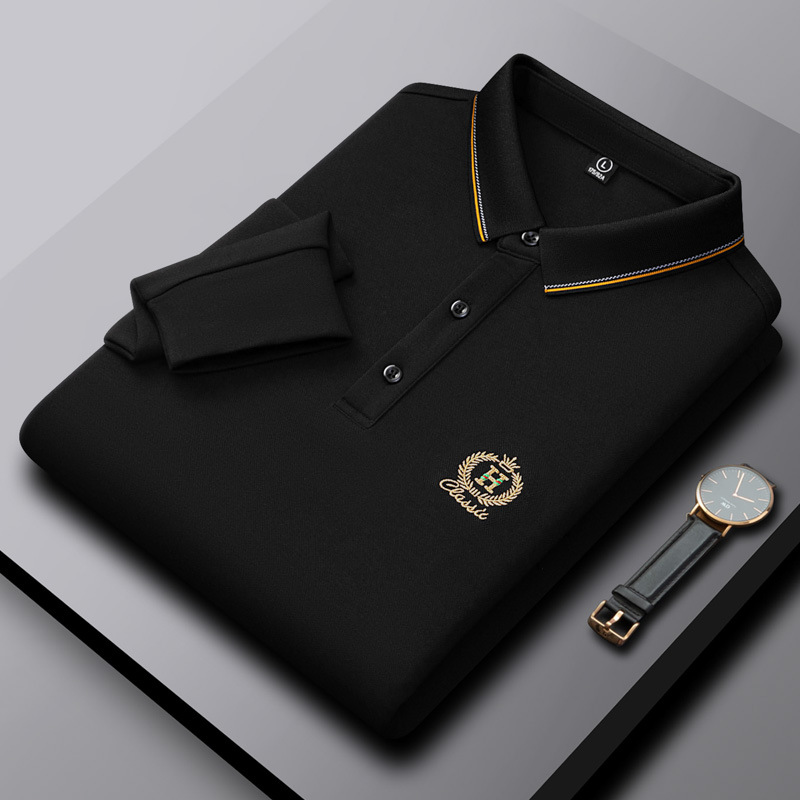 Men's Long Sleeve Mulberry Silk Polo Shirt, Embroidered