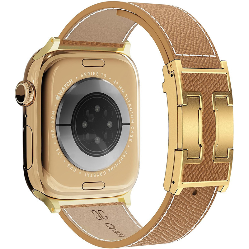 Genuine Leather Magnetic Buckle Apple Watch Band Compatible with 40mm 42mm 44mm 46mm 49mm