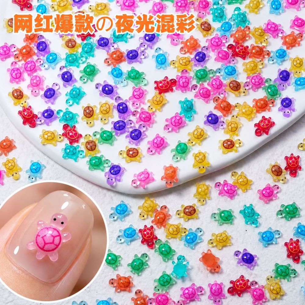Glow-in-the-Dark Turtle Resin Nail Art Charms Mixed Colorful Rhinestones