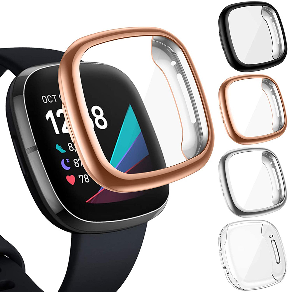Защитный чехол, совместимый с Fitbit Versa3/Sense, из гальванизированного TPU, с защитой экрана по всему периметру и поддержкой сенсорного экрана