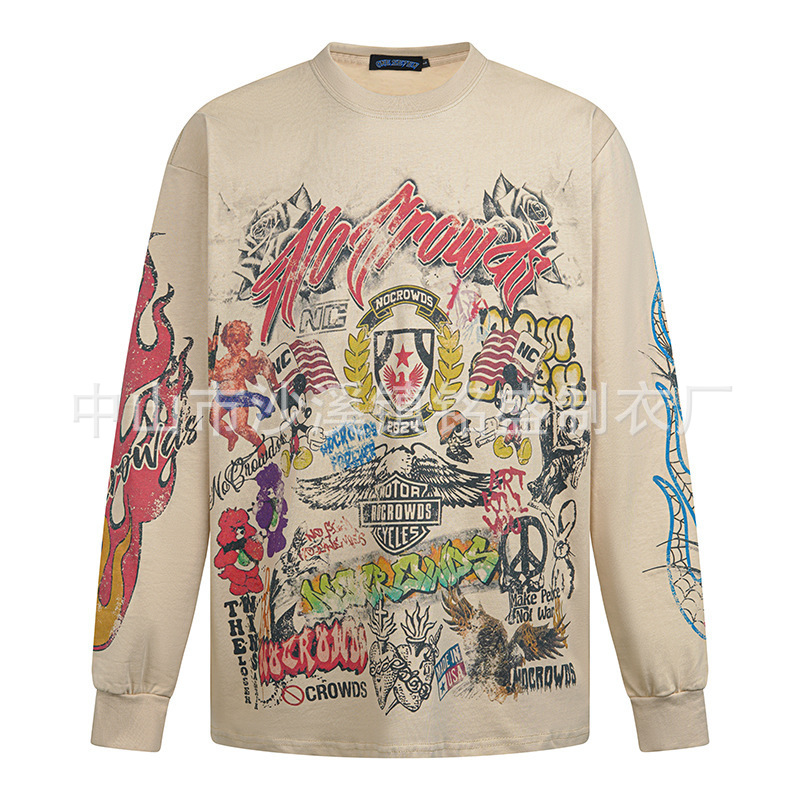 Herren Langarm-T-Shirt locker, Herbst, Cartoon-Print, Großgrößen