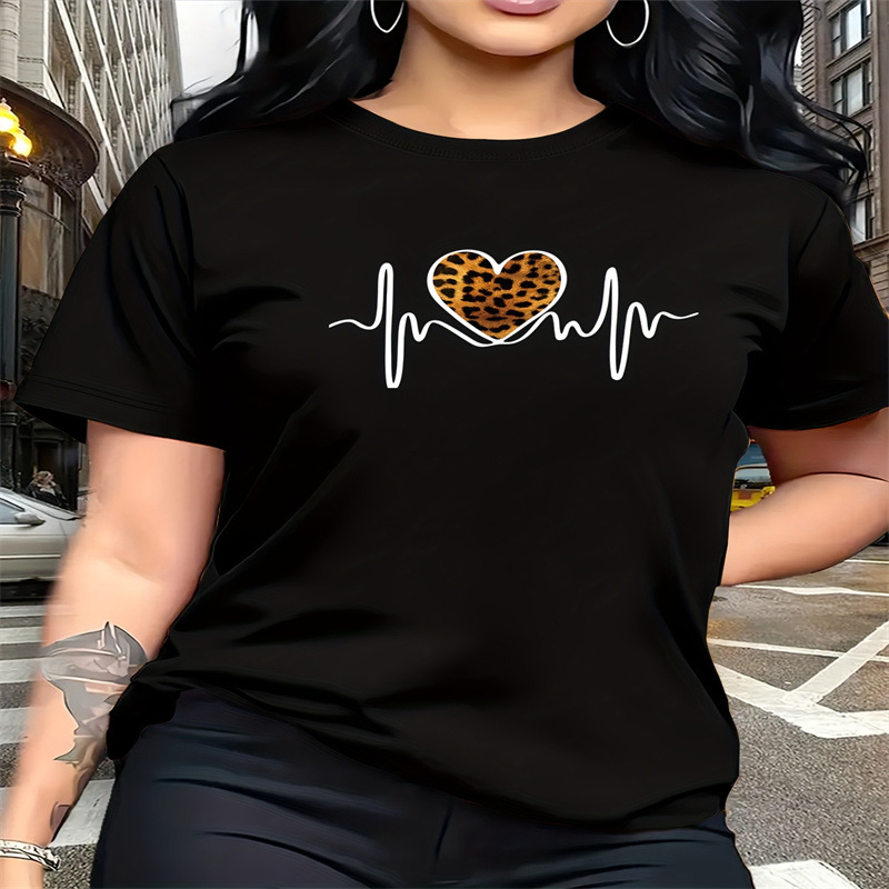 Baskılı Yuvarlak Yaka Büyük Beden Kısa Kollu Kadın T-Shirt
