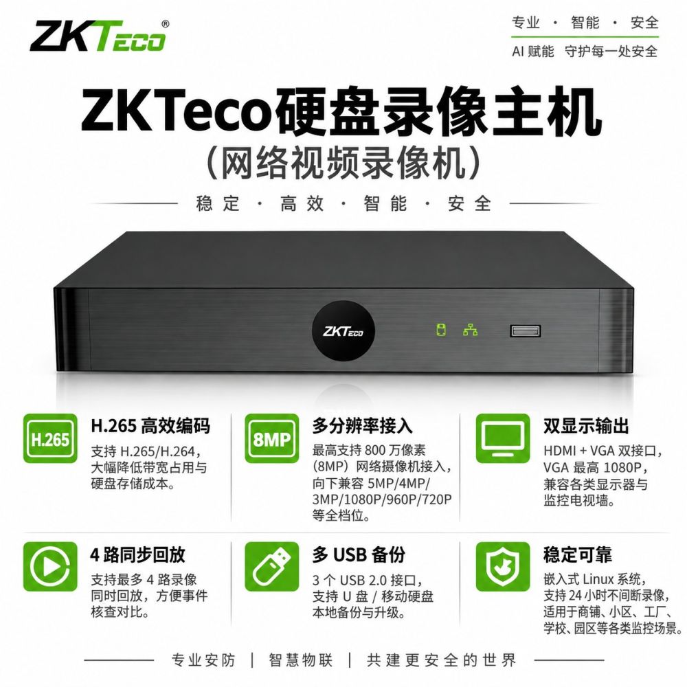ZKTeco Shang Ji Netzwerk-Festplattenrekorder NVR 4/8-Kanal Überwachungs-Hauptgerät unterstützt 8-Megapixel-Kameras