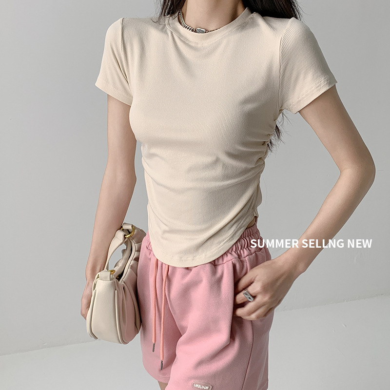 Women's Round Neck Short Sleeve Slim Fit T-Shirt, Summer