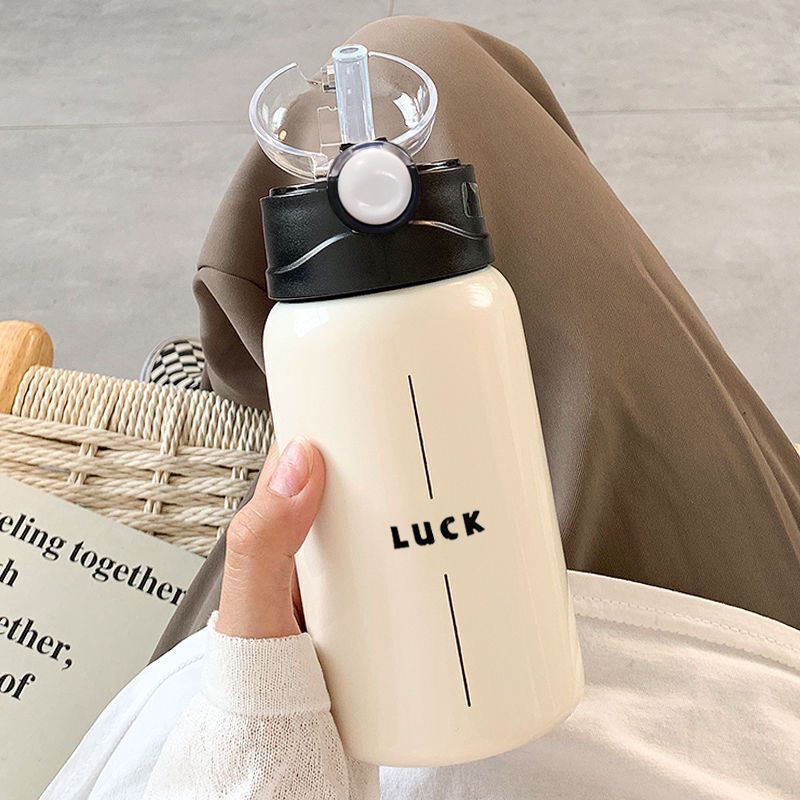 Isolierbecher mit Strohhalm für Herren und Damen, Trinkbecher aus lebensmittelechtem Edelstahl, eleganter und hochwertiger tragbarer Isolierbecher mit großem Fassungsvermögen für Schüler. - 3