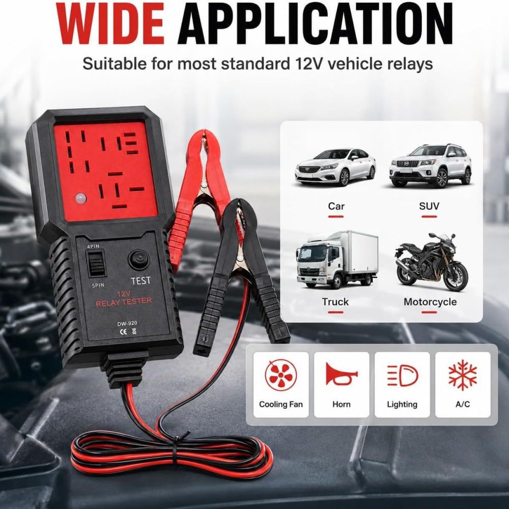 Car Relay Tester 3-Pin 5-Pin Test Tool 12V/24V Universal Relay Diagnostic Tool