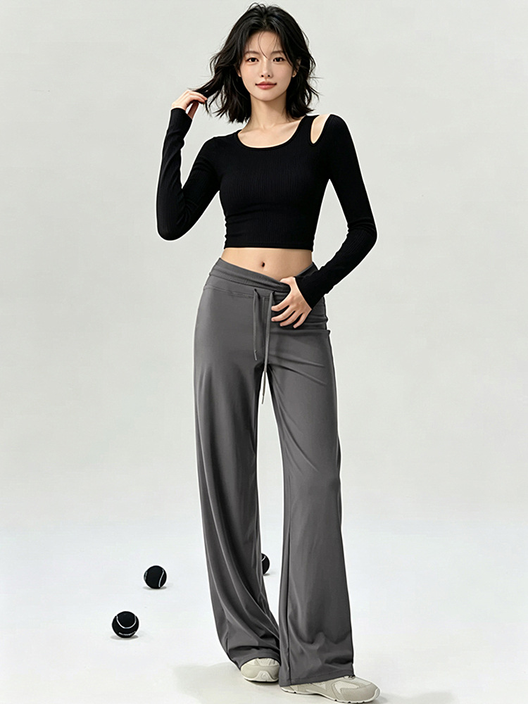 Loose yoga long pants women wide leg pilates fitness long sleeve - 1