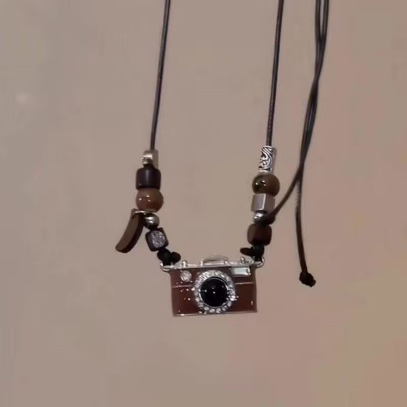 Retro film camera pendant, brown, adjustable