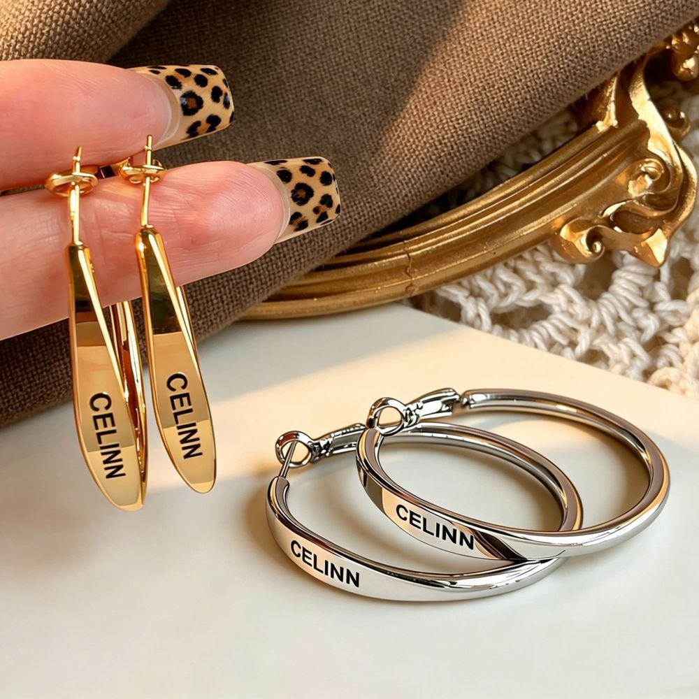 S925 silver letter design earrings