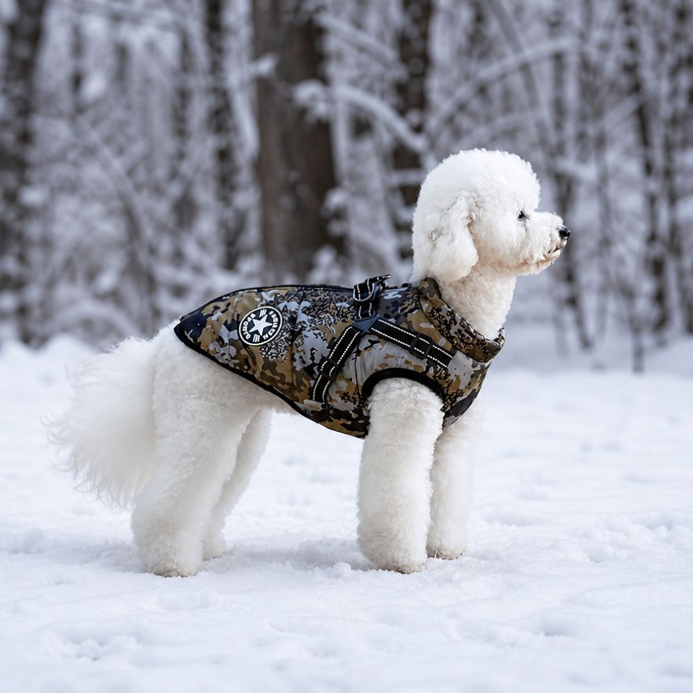 Winter Dog Clothes, Thickened Cotton Vest with Reflective Strap and Harness