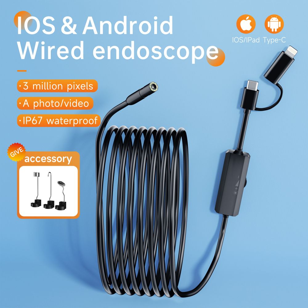 3MP Endoskop, USB Type-C, iOS/Android, Su Geçirmez
