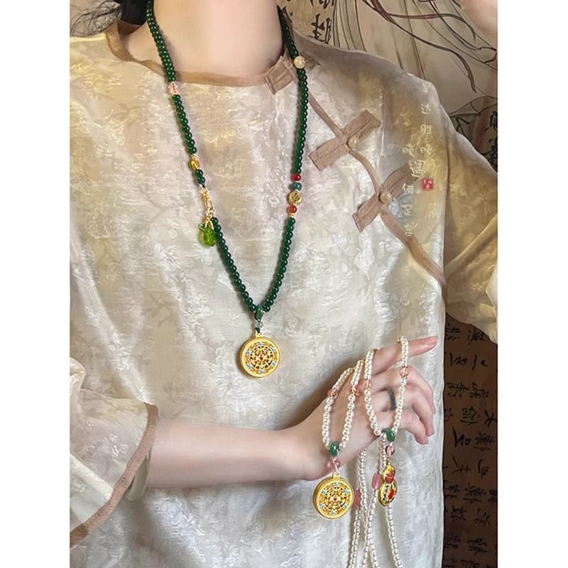 Vintage yuvarlak boncuklu kolye, Hanfu ve Cheongsam aksesuarı, etnik stil - 1