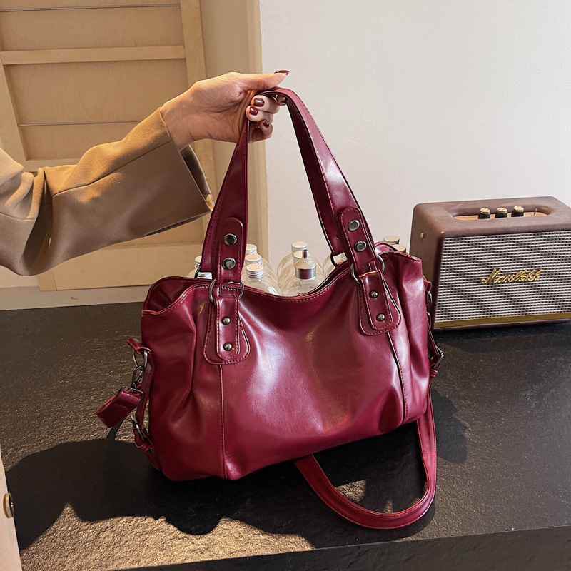 Europäische und amerikanische Retro-Uni-Farben PU-Tasche mit großem Fassungsvermögen, grenzüberschreitende Damen-Arbeitstasche, Fabrik-Großversorgung, kann mit Fremdetikett versehen und versendet werden. - 5
