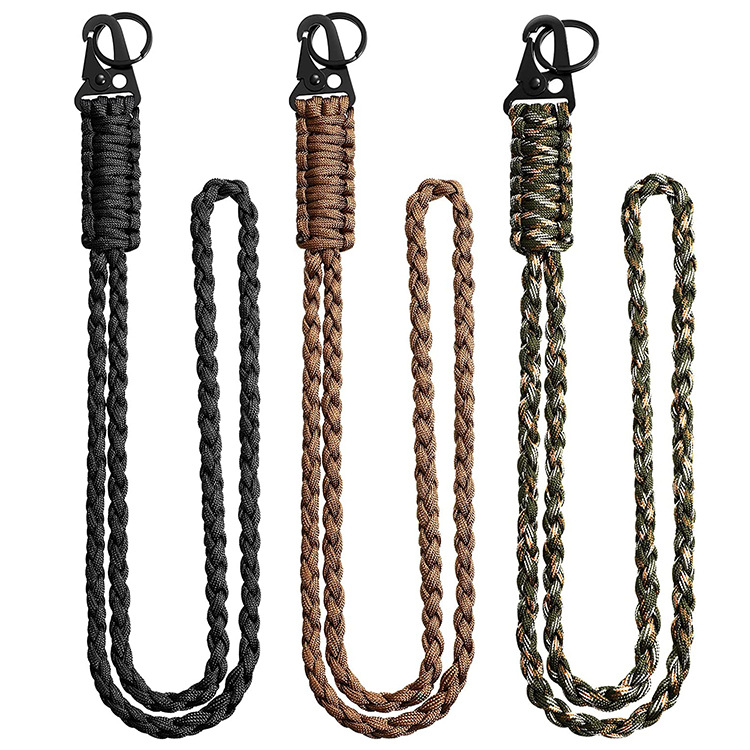 Heavy Duty Braided Paracord Neck Lanyard Keychain Men Women Outdoor Survival Paracord Necklace for Camera, Wallet and Keys