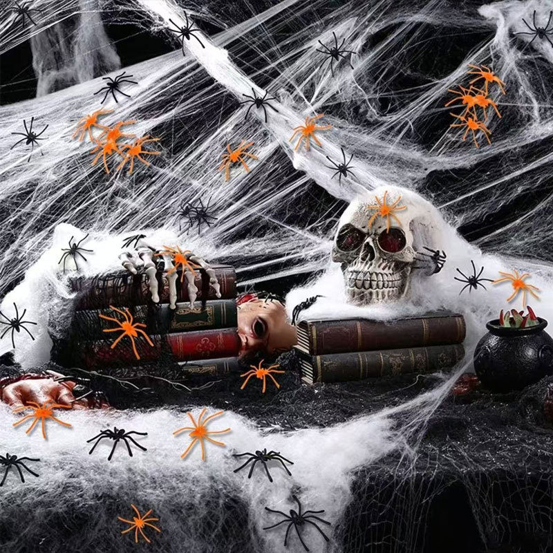 Halloween Spider Web Decoration Set with Colorful Mini Spiders, Outdoor
