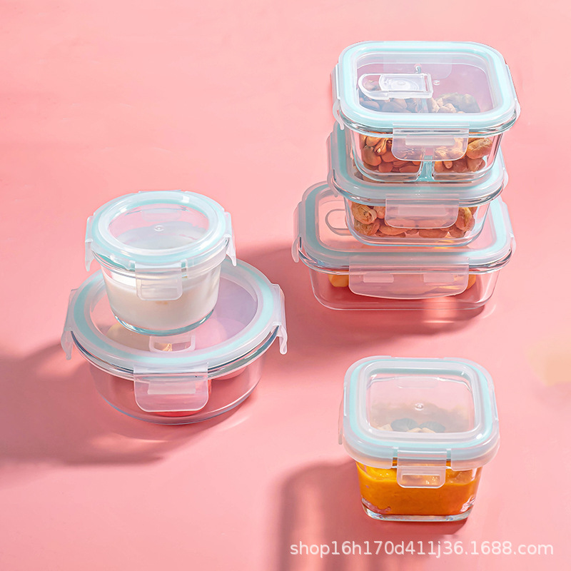 Glas-Lunchbox Lebensmittelzusatz Behälter Büroangestellter Mittagessen Box Mikrowellen-Heizschüssel Glas Gemüsebehälter Mittagessen Box Musterbehälter kleine Lunchbox