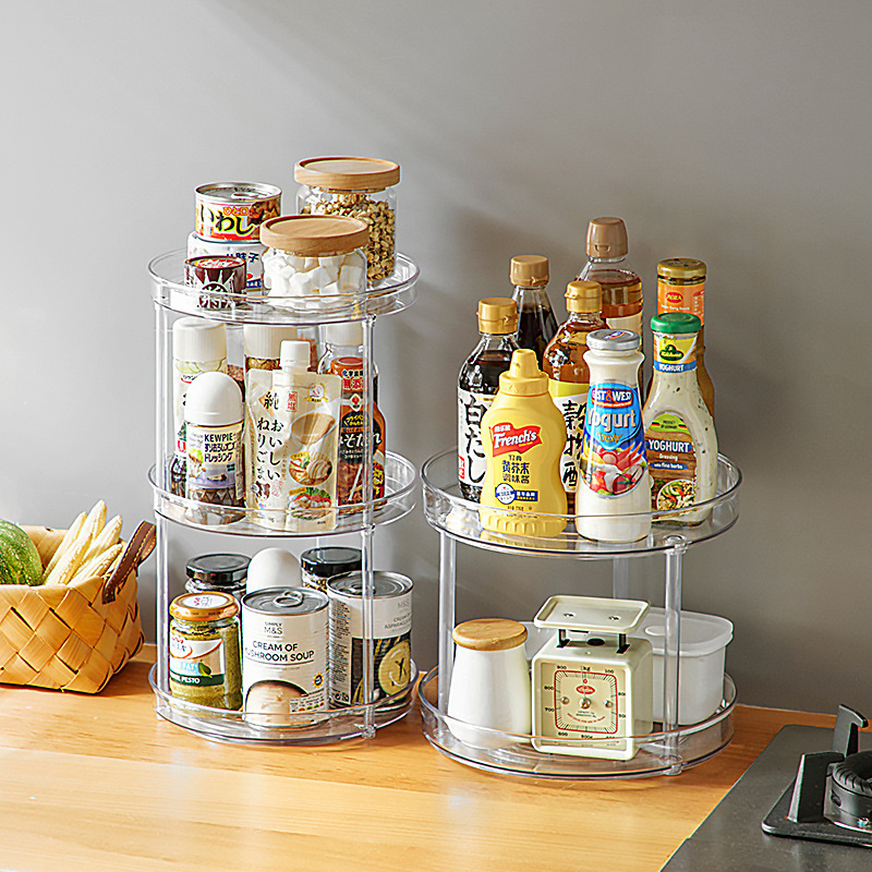 Cross-border multifunctional rotating storage shelf kitchen countertop spice box storage tray cosmetic storage rack non-slip pickup - 1
